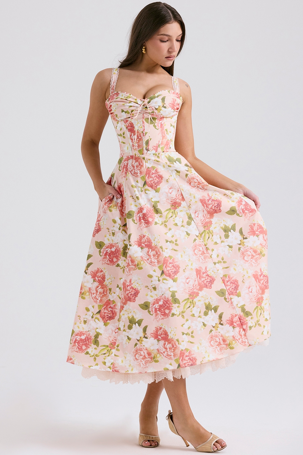 Rosalee  Pink Peony Print Cotton Bustier Sundress — image 6