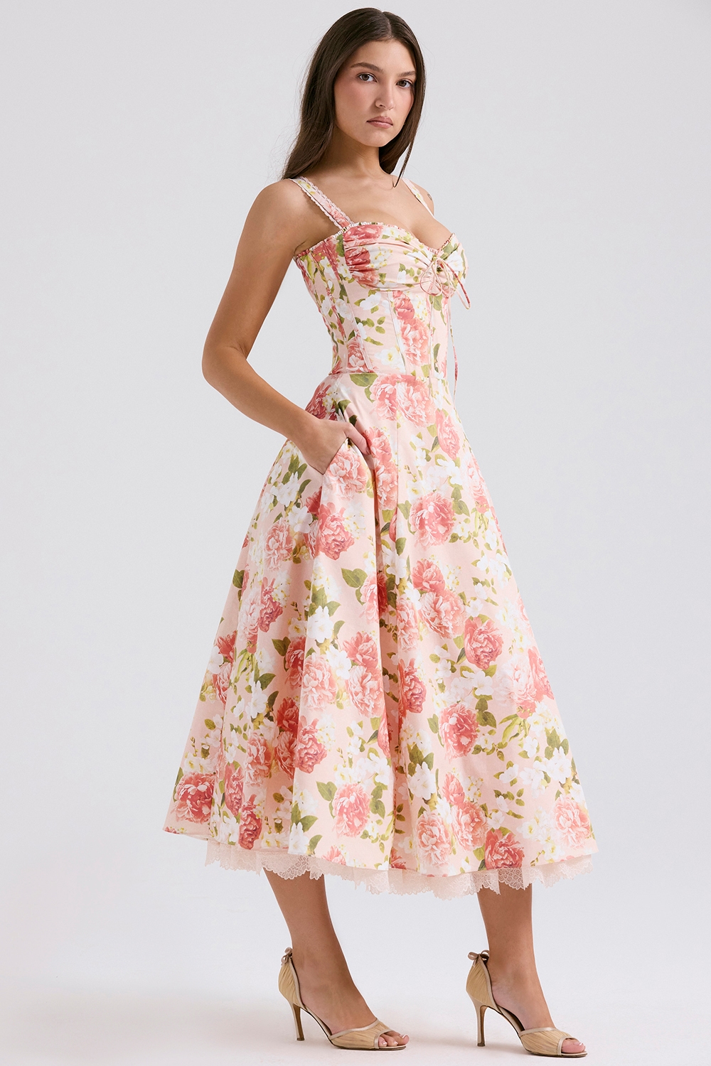 Rosalee  Pink Peony Print Cotton Bustier Sundress — image 8