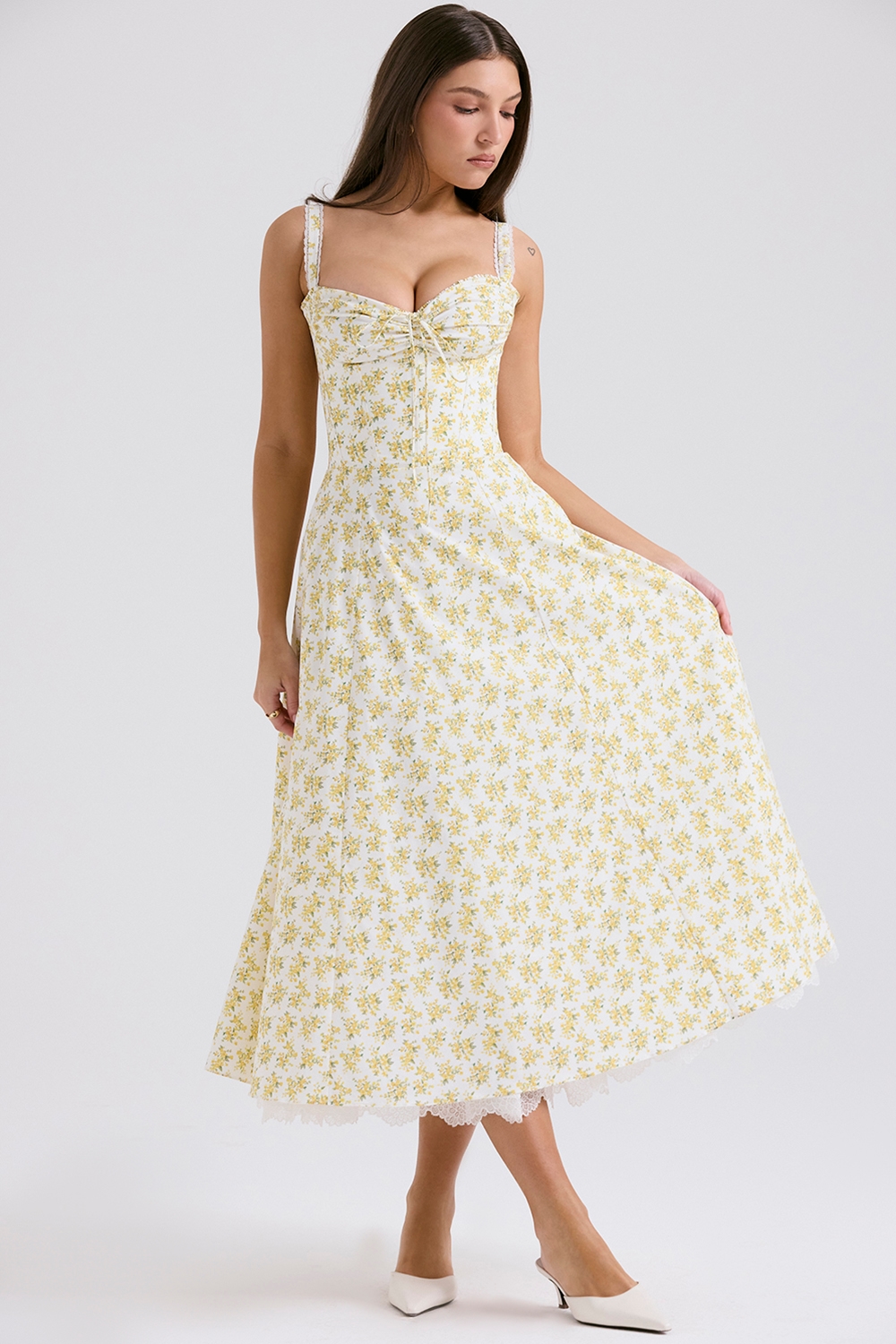 Rosalee  White Vintage Floral Print Cotton Bustier Sundress  — image 3