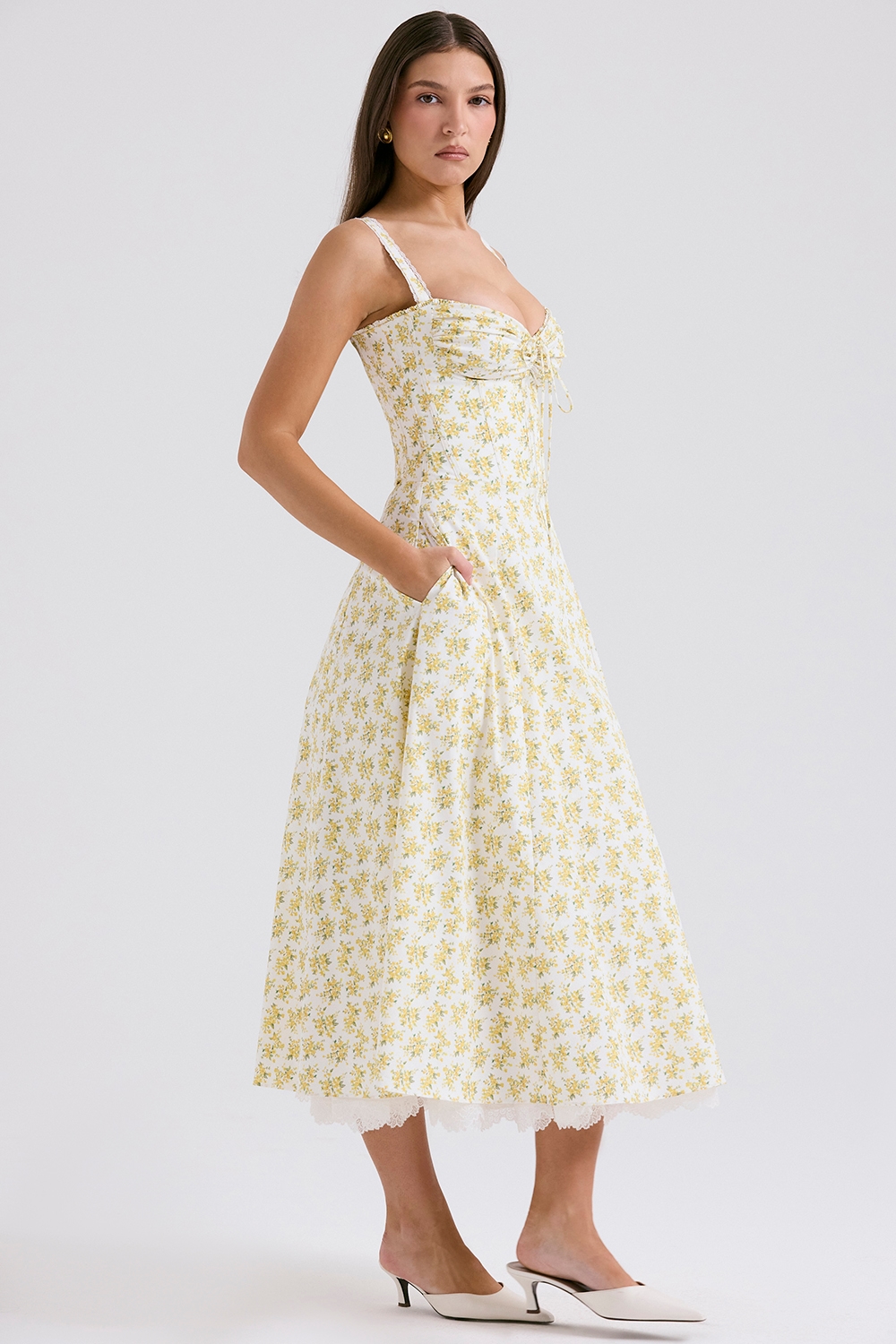 Rosalee  White Vintage Floral Print Cotton Bustier Sundress  — image 5