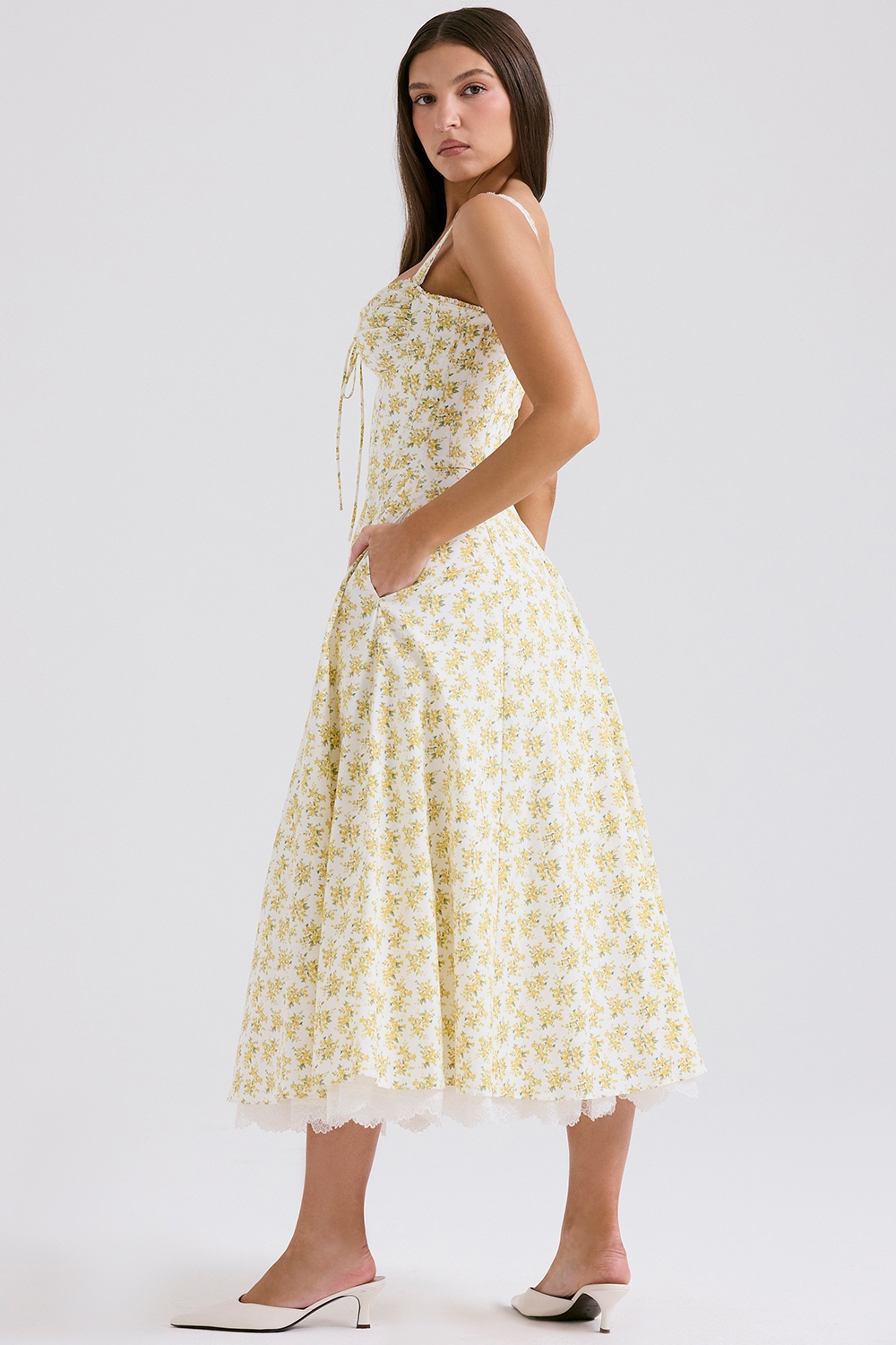 Rosalee  White Vintage Floral Print Cotton Bustier Sundress  — image 6