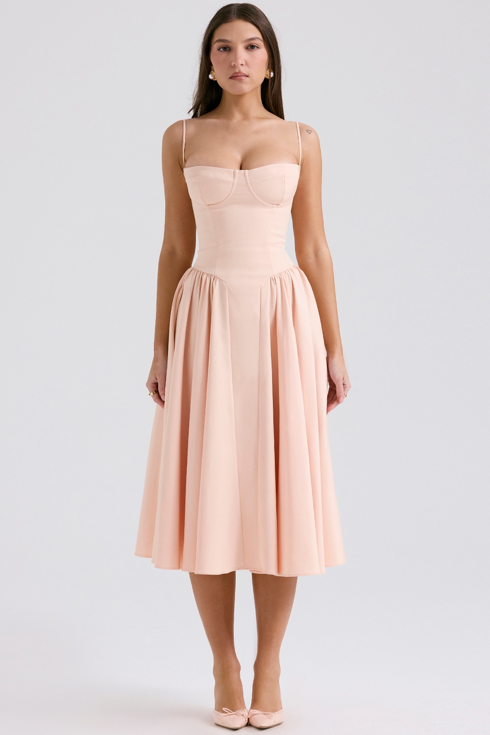 Samaria  Peach Parfait Twill Corset Midi Dress — image 1