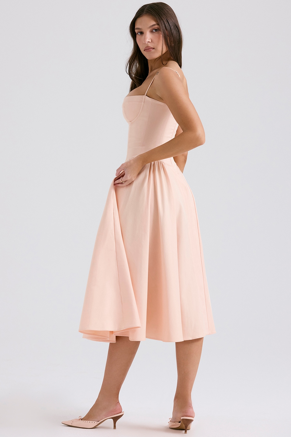 Samaria  Peach Parfait Twill Corset Midi Dress — image 8