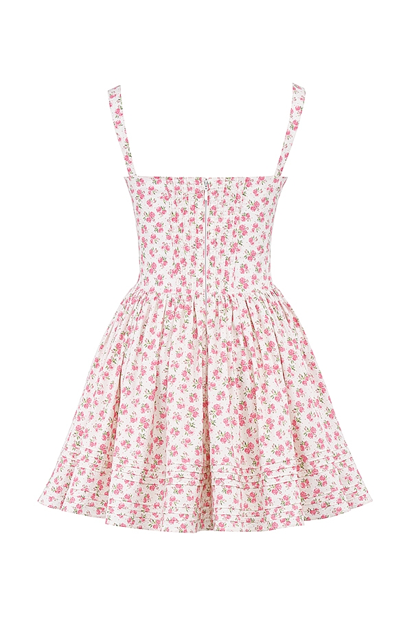 Natassia  White Rosebud Print Cotton Mini Dress — image 16