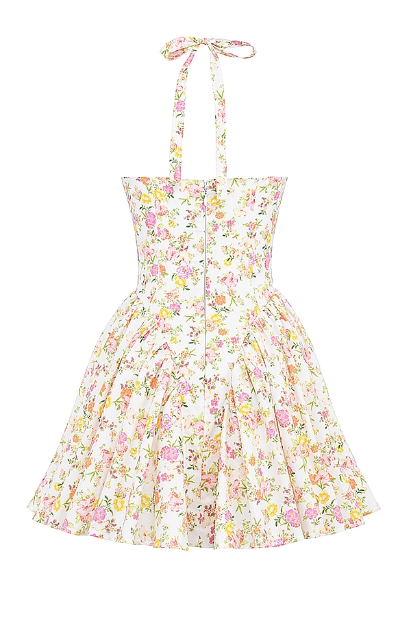 Valentia  Ivory Meadow Print Cotton Halter Mini Dress — image 16