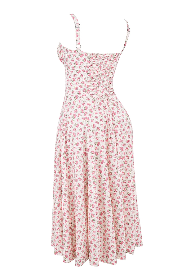 Carmen  White Rosebud Print Cotton Bustier Sundress — image 14