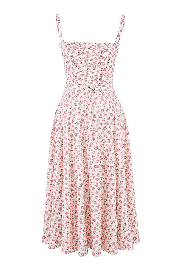 Carmen  White Rosebud Print Cotton Bustier Sundress — image 15