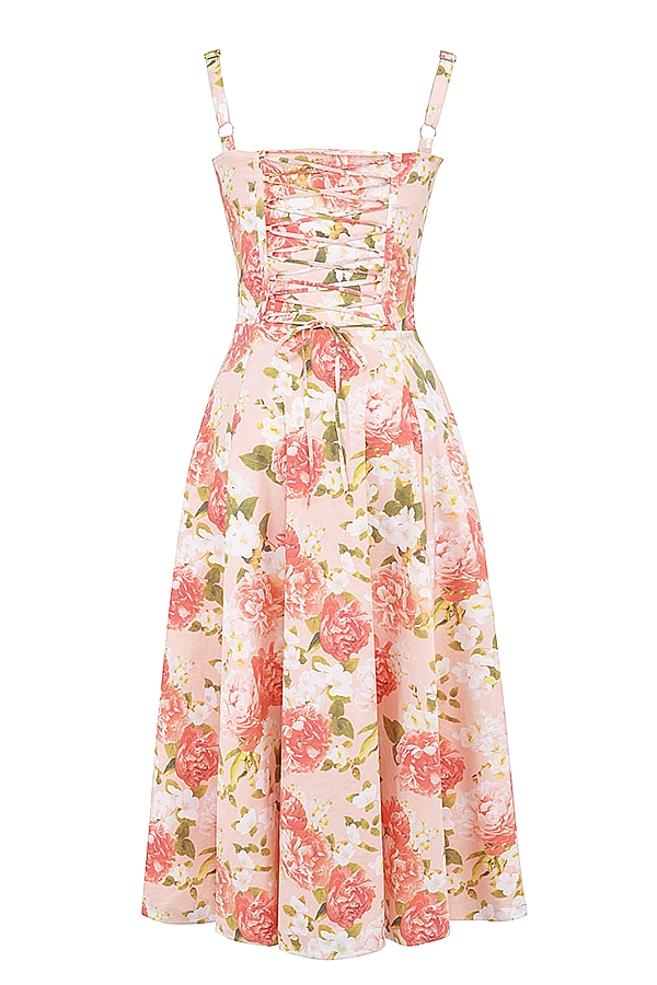 Carmen  Pink Peony Print Cotton Bustier Sundress — image 11