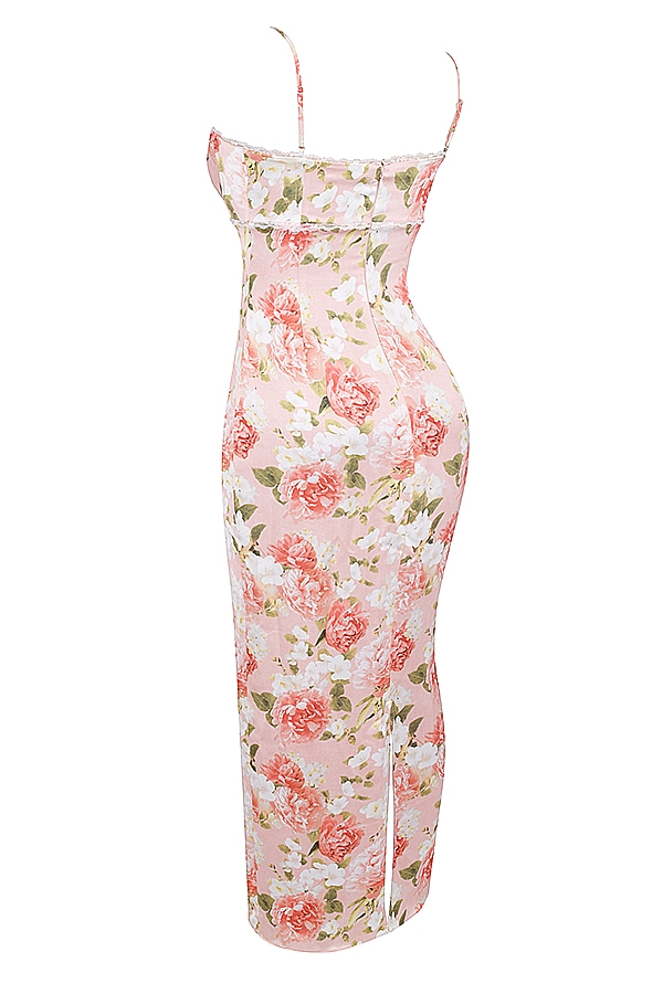 Josefina  Pink Peony Print Satin Maxi Dress — image 9