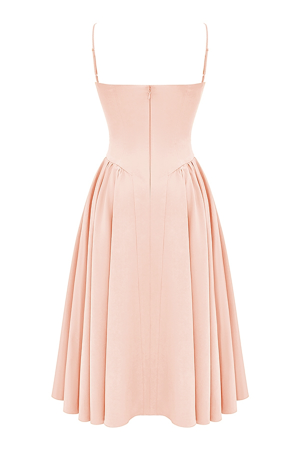 Samaria  Peach Parfait Twill Corset Midi Dress — image 13