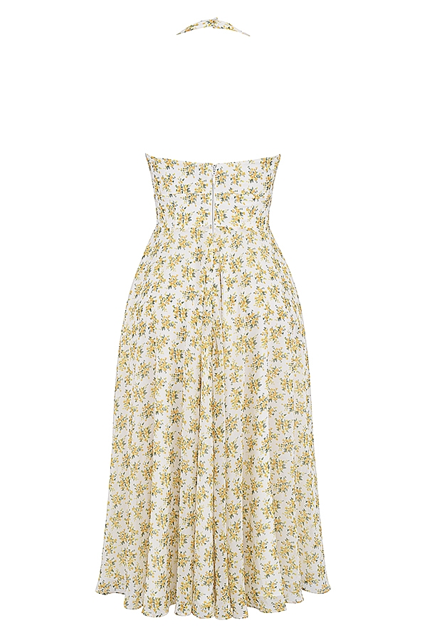Solada  Ivory Vintage Floral Print Georgette Halter Sundress — image 15