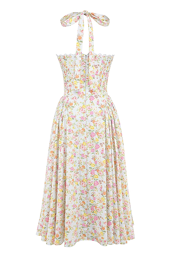 Adabella  Pale Blue Meadow Print Cotton Halter Sundress — image 10