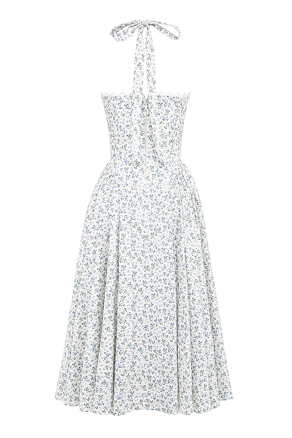 Adabella  White Bluebell Print Cotton Halter Sundress — image 17