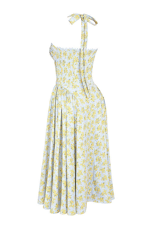 Adabella  Soft Blue Vintage Floral Print Cotton Halter Sundress — image 12