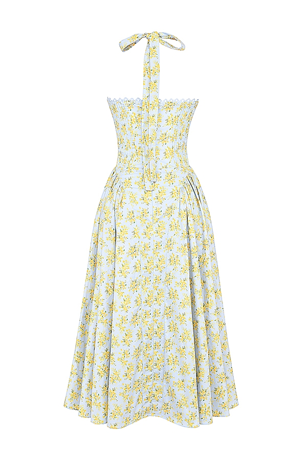 Adabella  Soft Blue Vintage Floral Print Cotton Halter Sundress — image 13