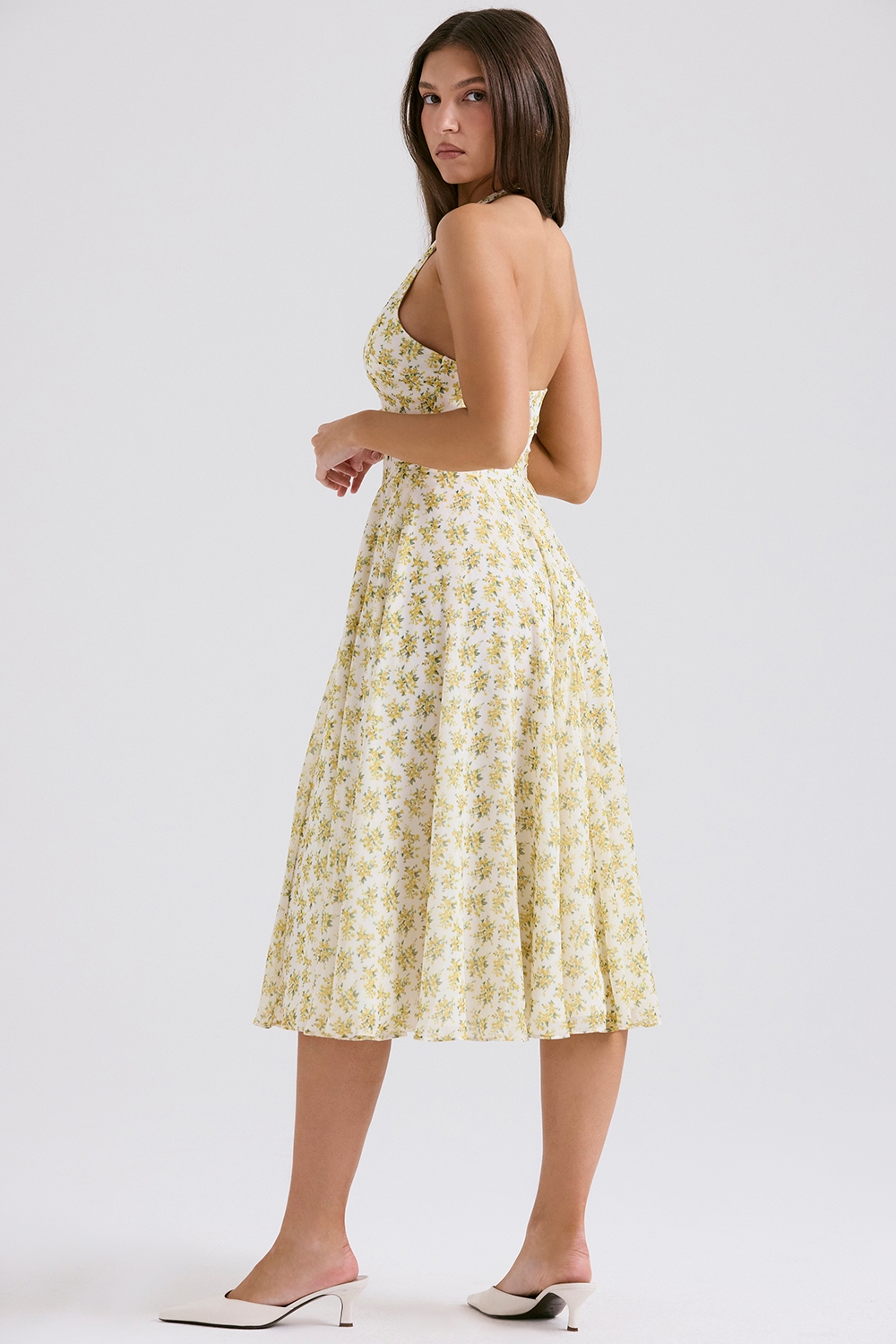 Solada  Ivory Vintage Floral Print Georgette Halter Sundress — image 8