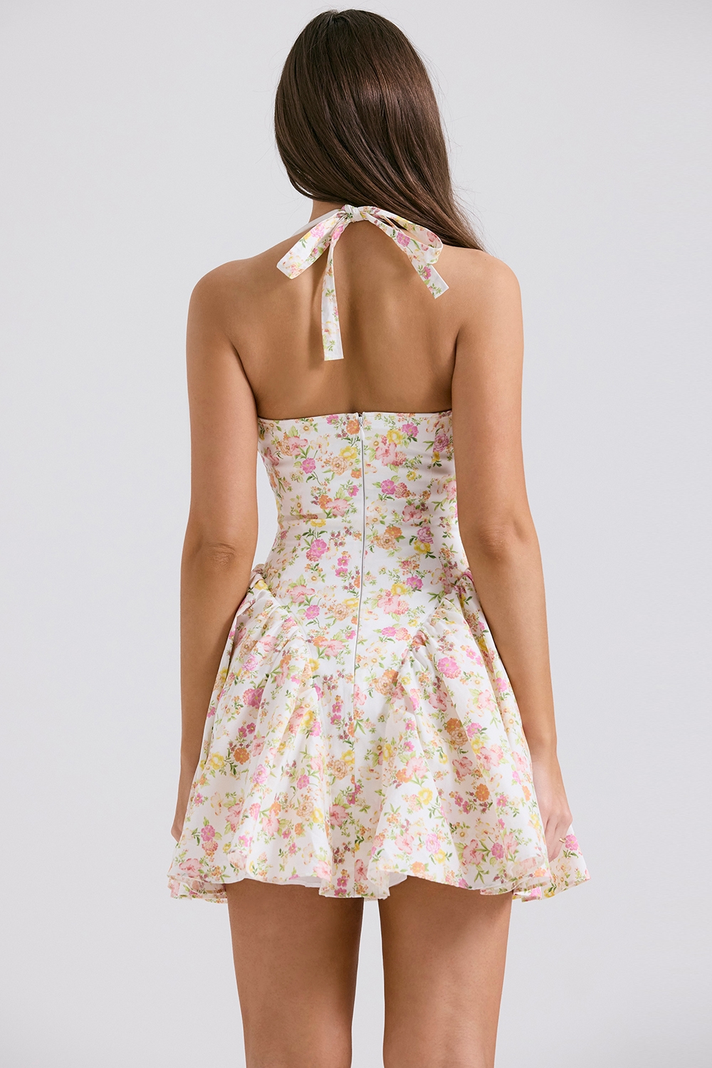 Valentia  Ivory Meadow Print Cotton Halter Mini Dress — image 10