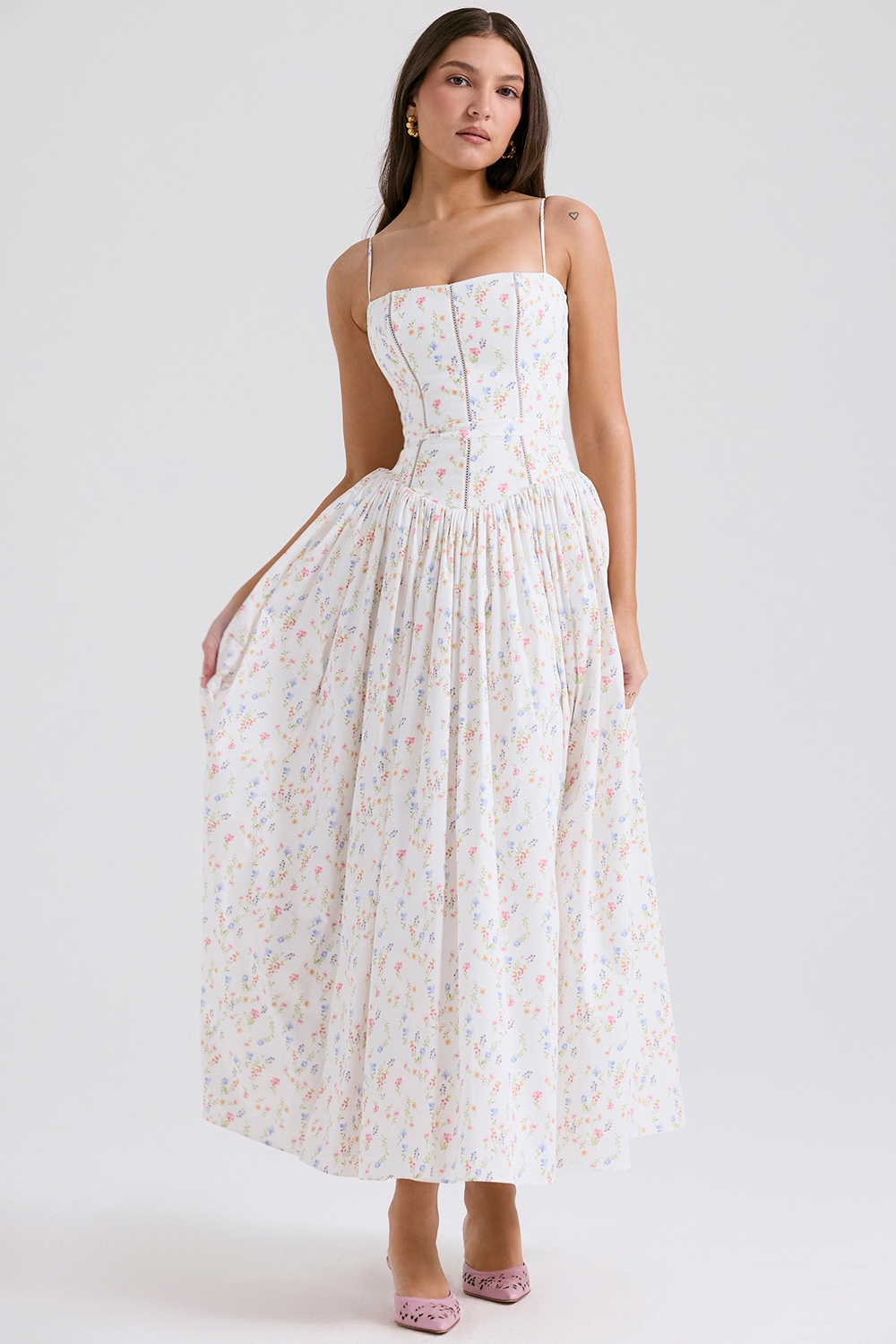 Ysabella  White Posy Print Cotton Maxi Sundress — image 2