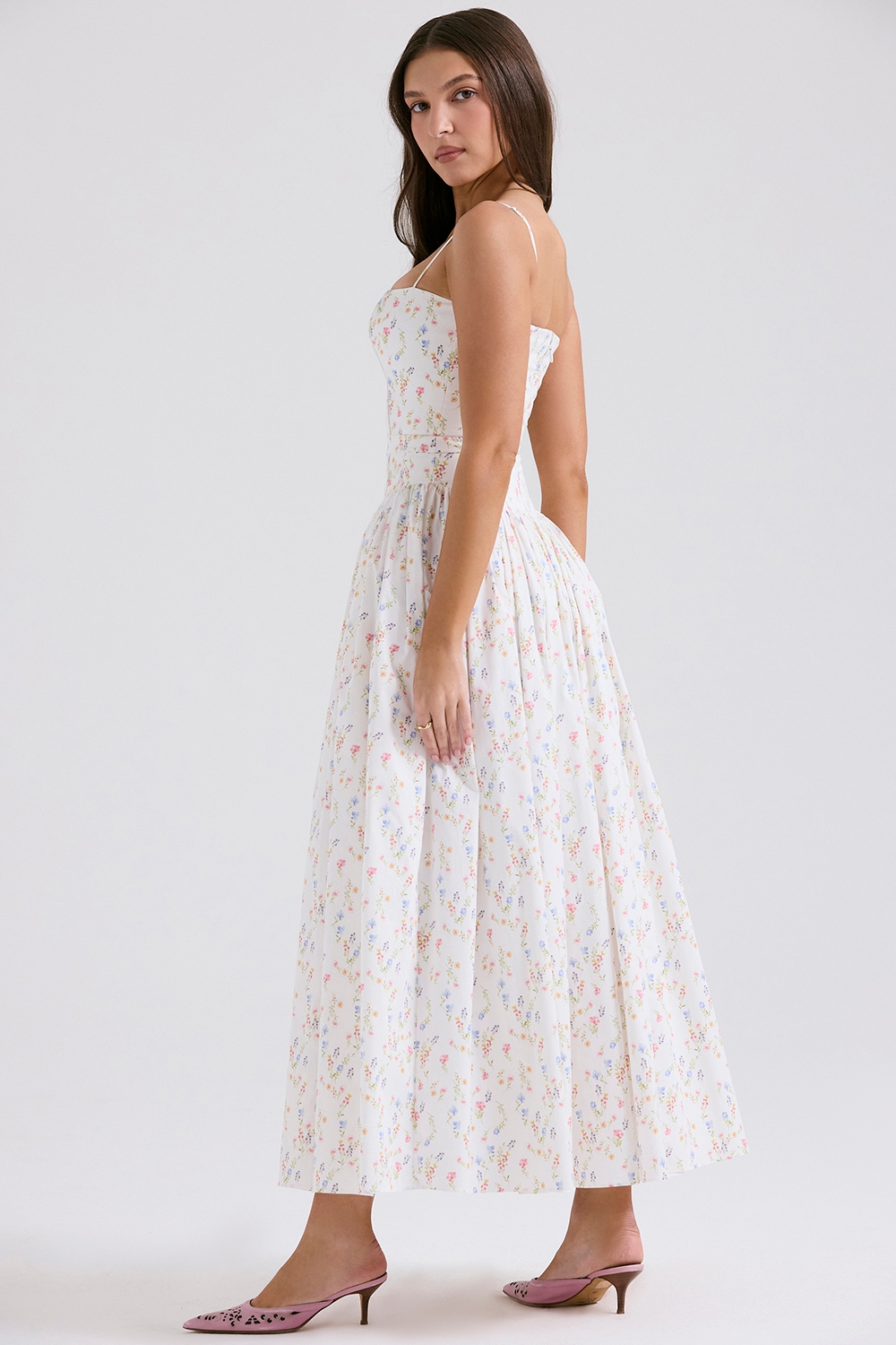 Ysabella  White Posy Print Cotton Maxi Sundress — image 6
