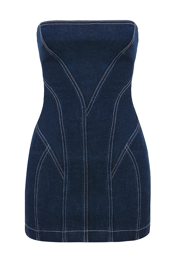 Mistress Rocks Dark Blue Denim Strapless Mini Dress - SALE — image 10