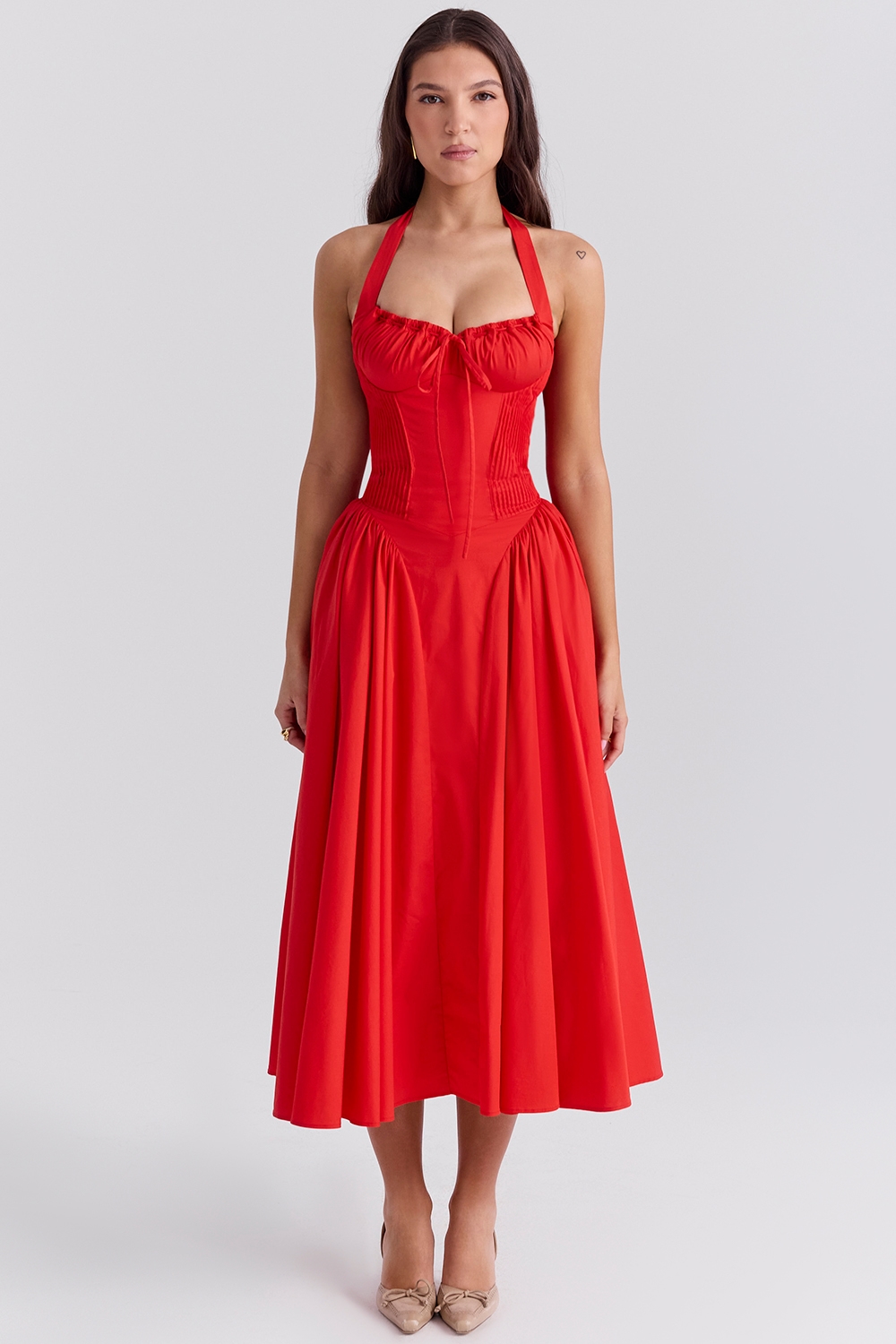 Adabella  Italian Tomato Cotton Halter Sundress — image 3
