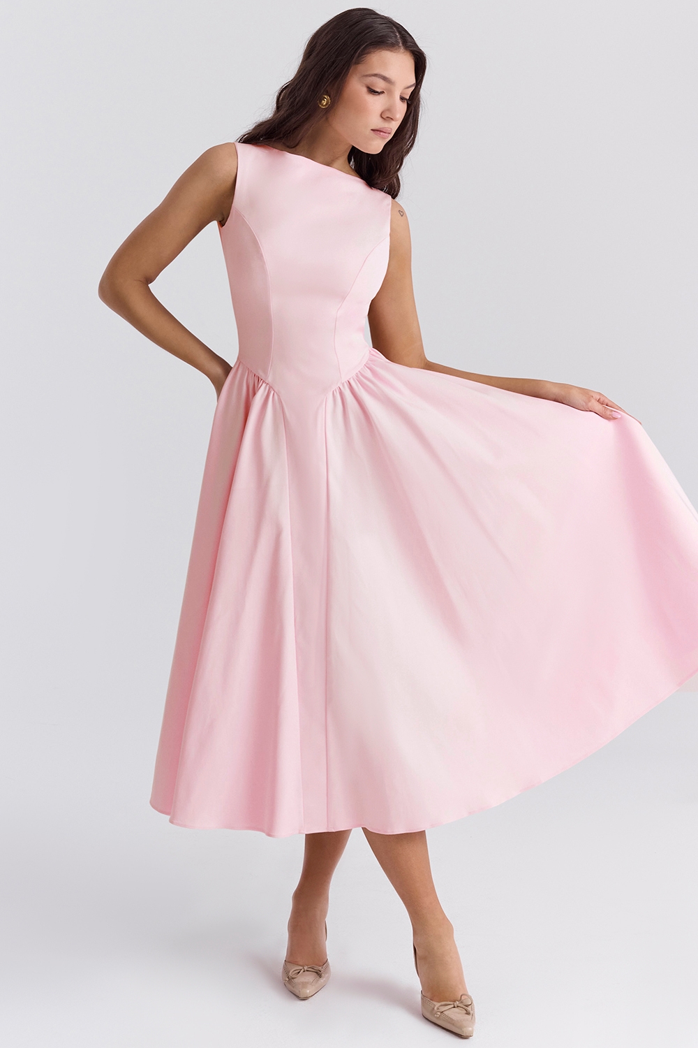 Cindy  Ballerina Pink Twill Midi Sundress — image 5