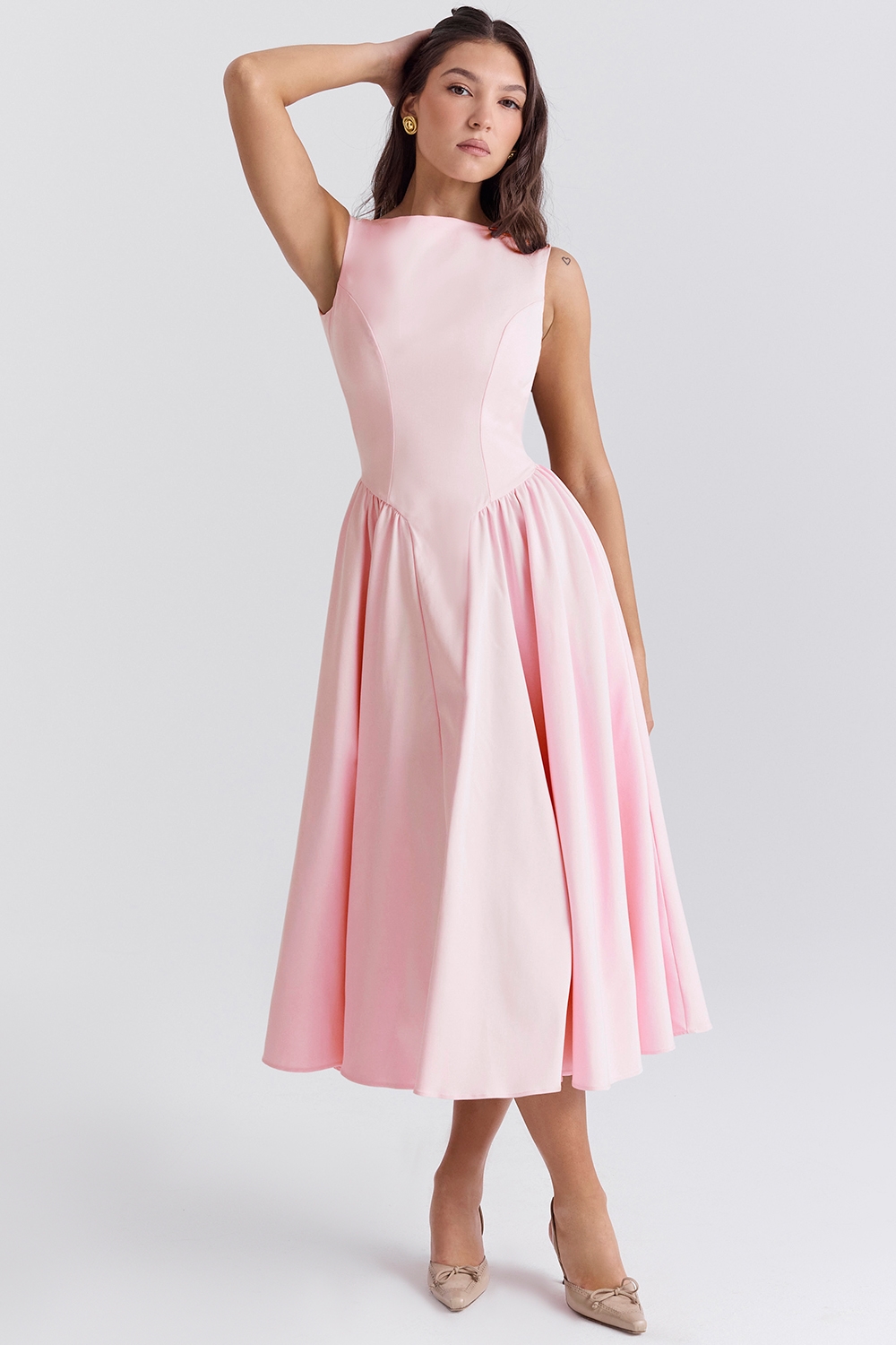 Cindy  Ballerina Pink Twill Midi Sundress — image 6