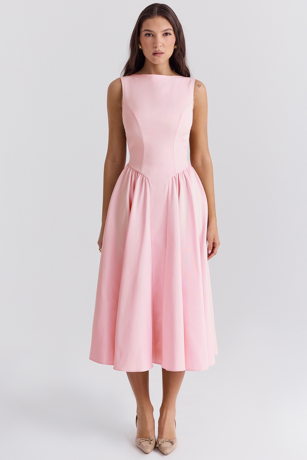 Cindy  Ballerina Pink Twill Midi Sundress — image 3