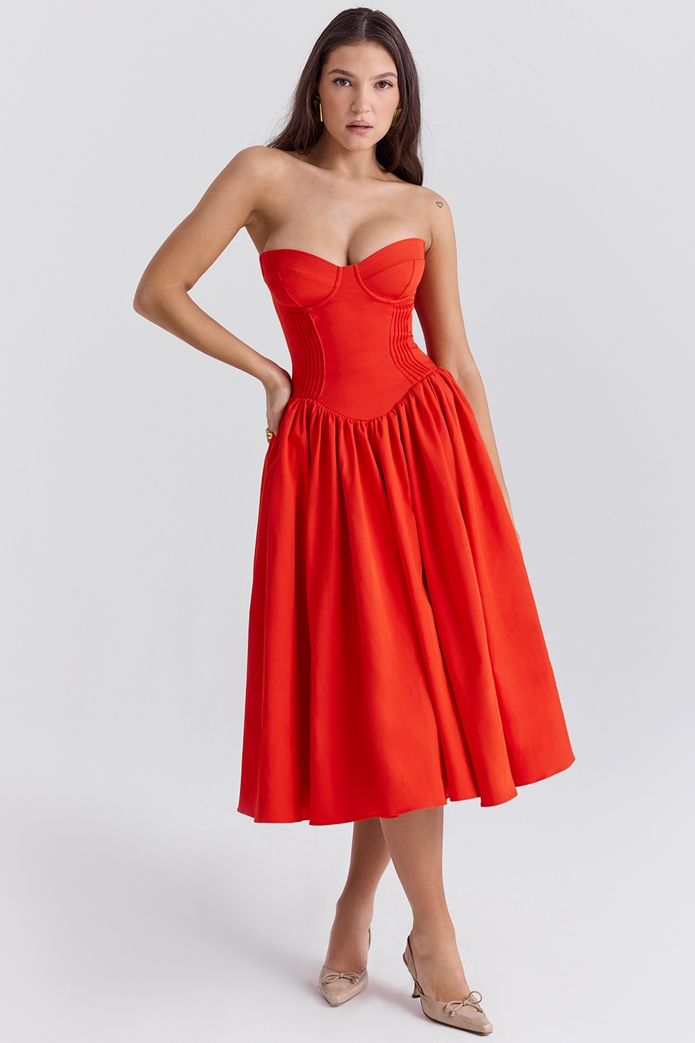 Elizabeth  Italian Tomato Strapless Midi Sundress — image 3
