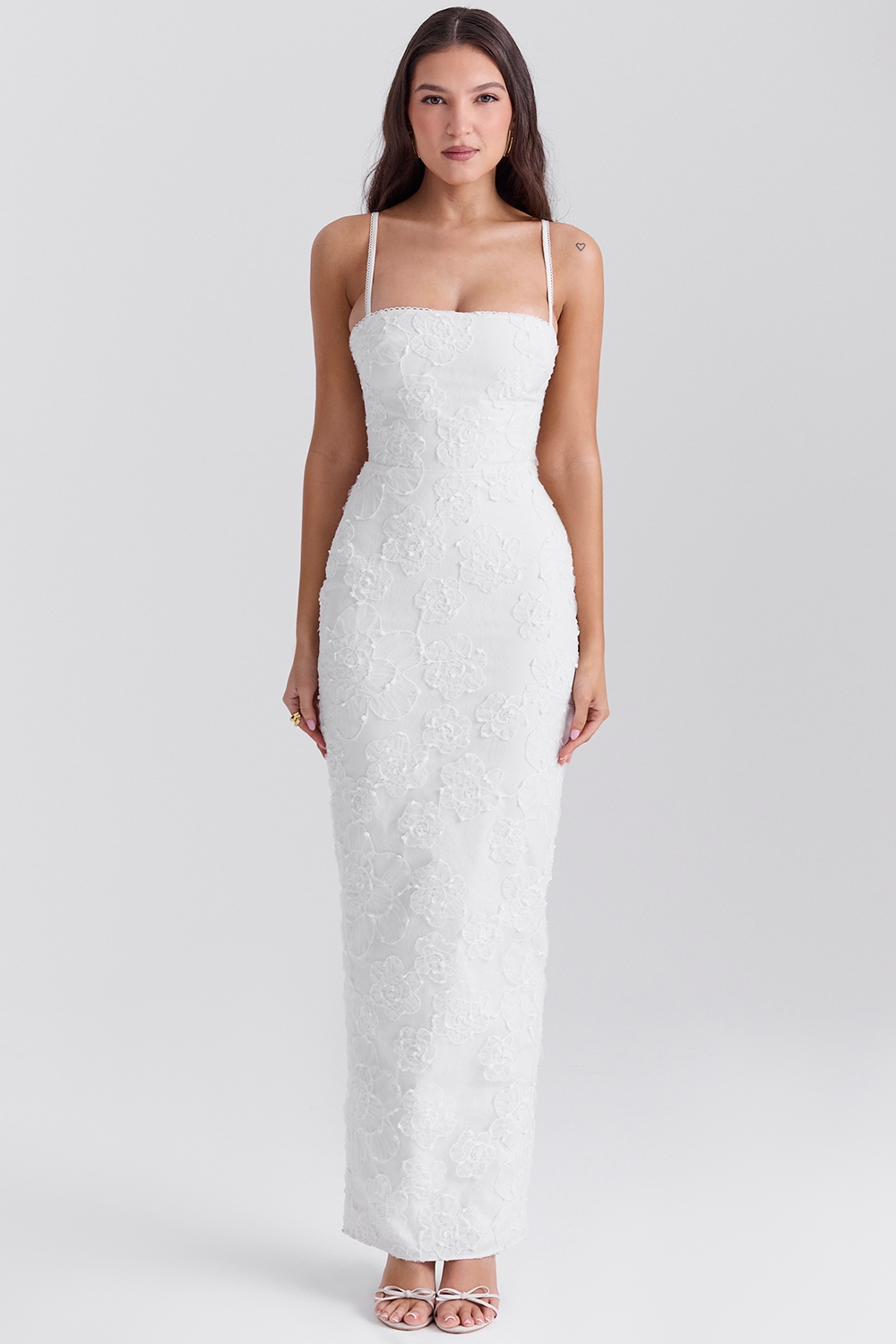 Eva  White Floral Lace Maxi Dress — image 3