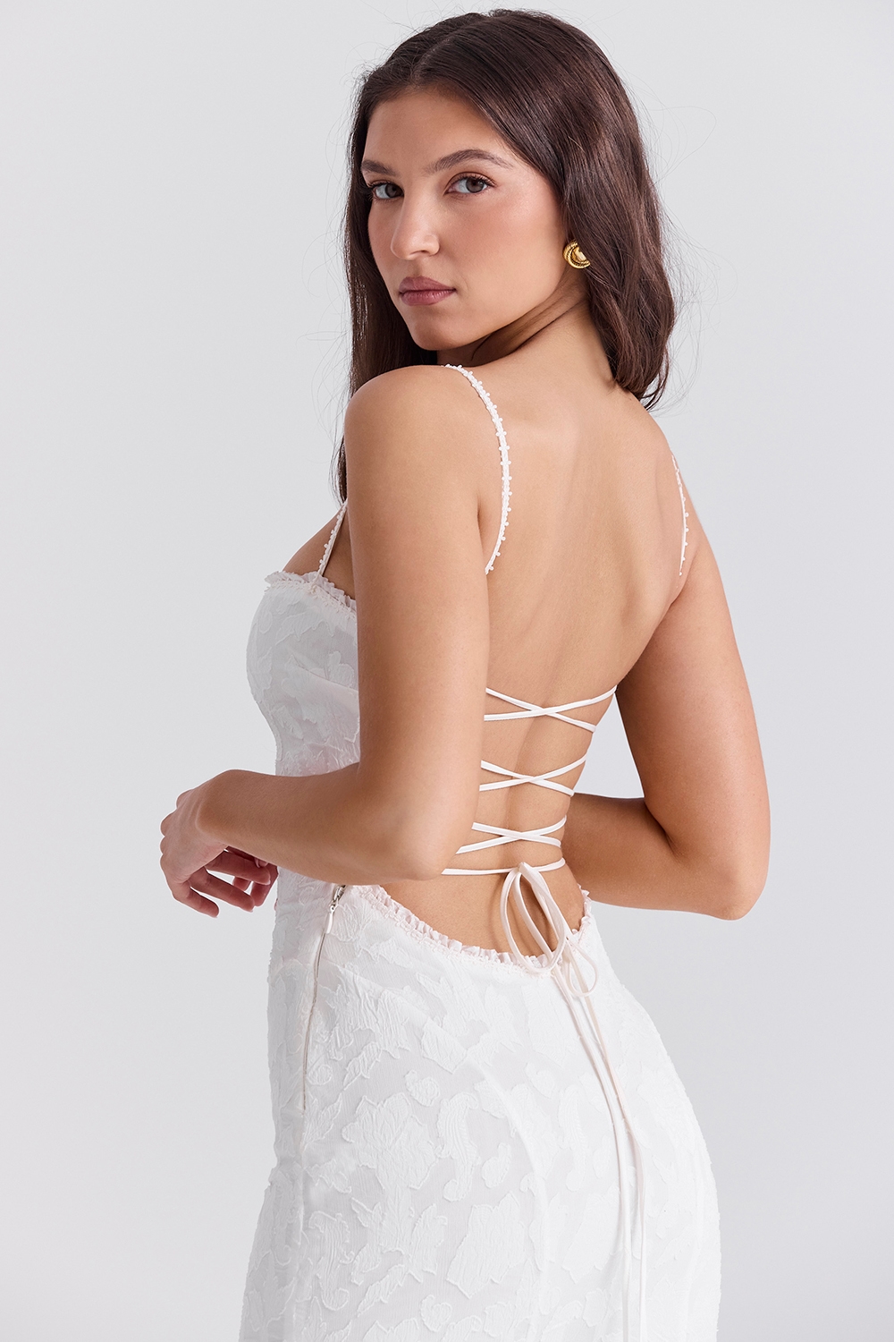 Joan  Ivory Lace Up Back Maxi Dress — image 10