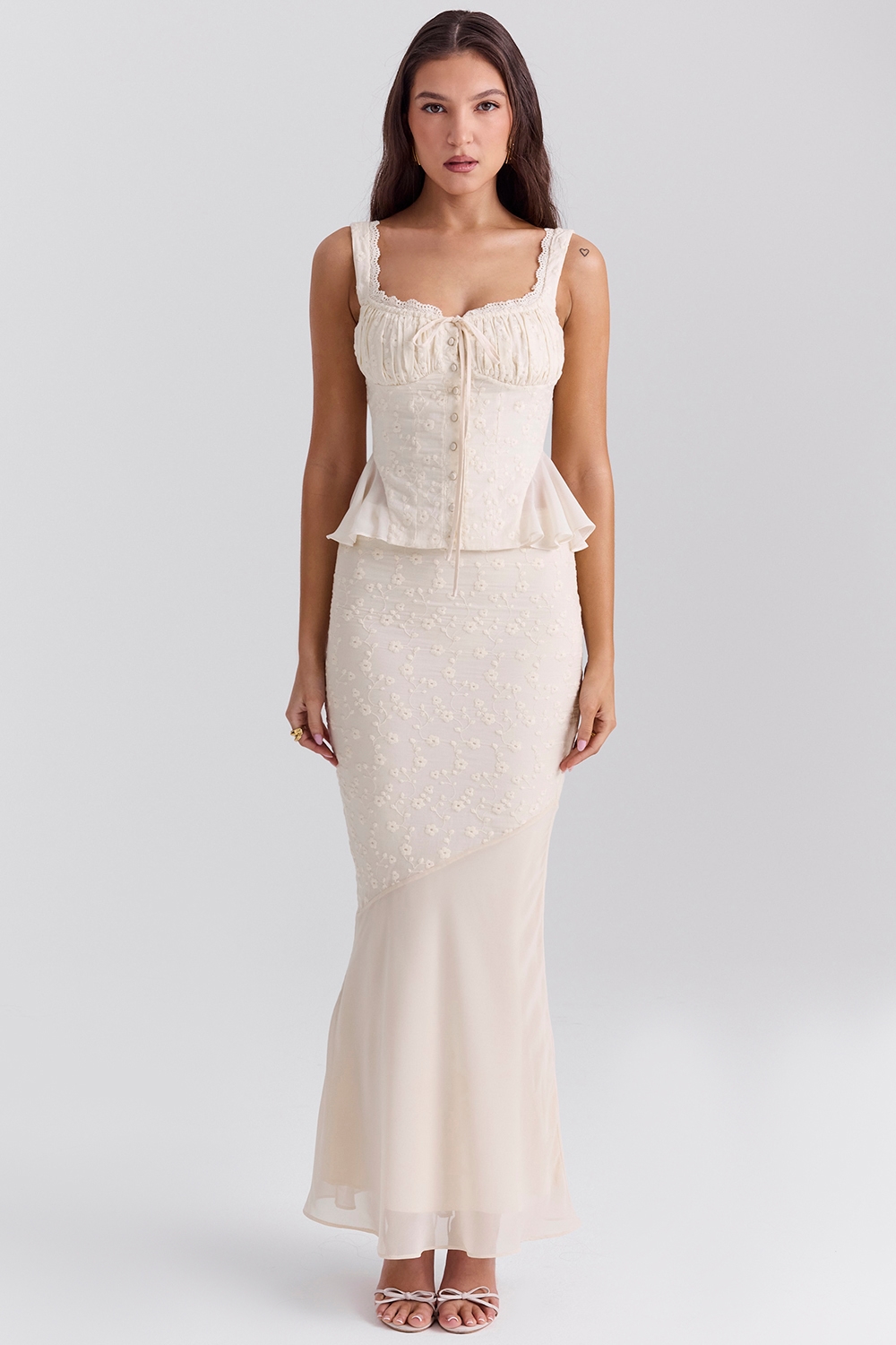 Lana  Vintage Cream Cotton Broderie Anglais Maxi Skirt — image 2