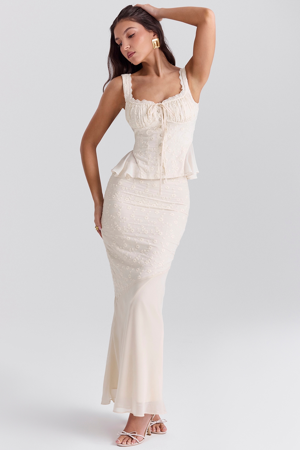 Lana  Vintage Cream Cotton Broderie Anglais Maxi Skirt — image 5
