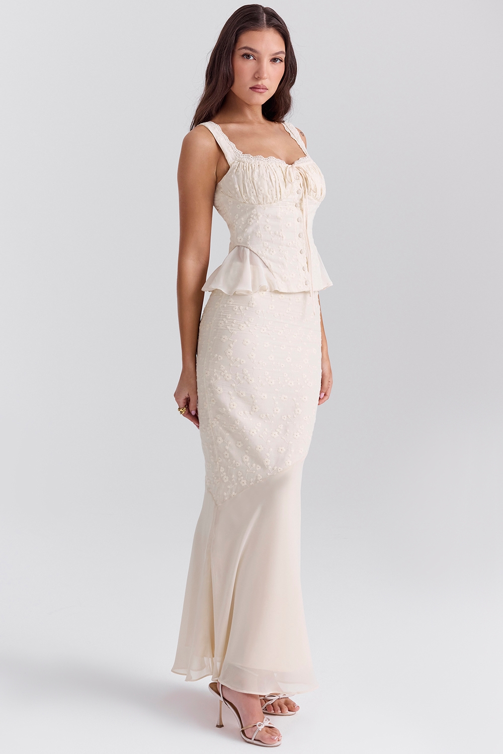 Lana  Vintage Cream Cotton Broderie Anglais Maxi Skirt — image 6