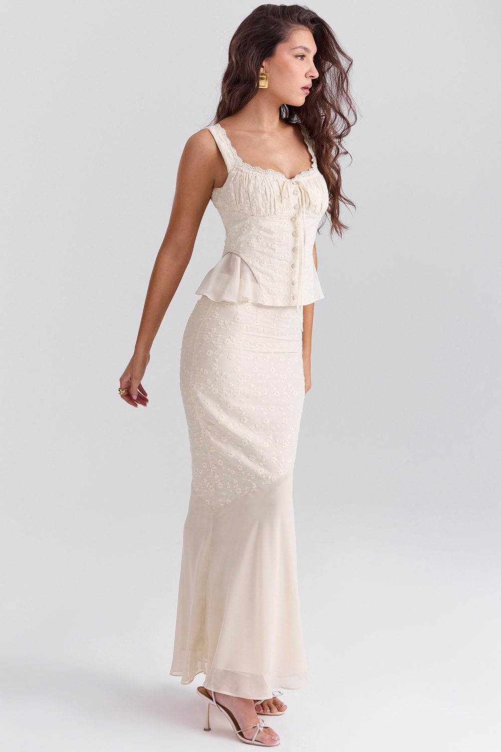 Lana  Vintage Cream Cotton Broderie Anglais Maxi Skirt — image 7