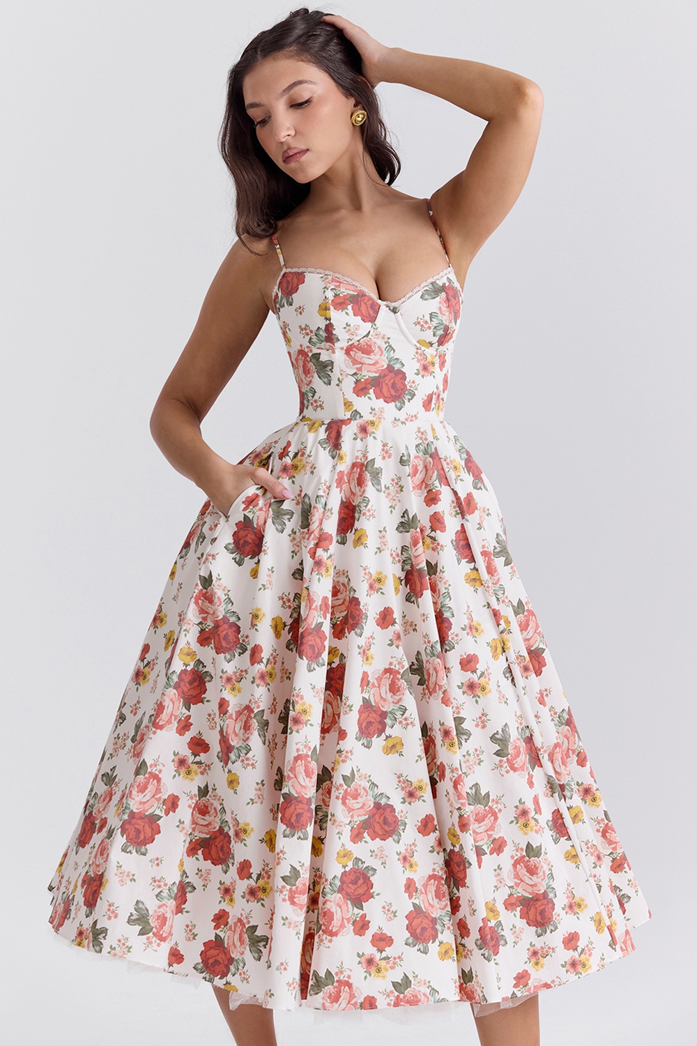 Mademoiselle  Italian Rose Print Tulle Midi Dress — image 7