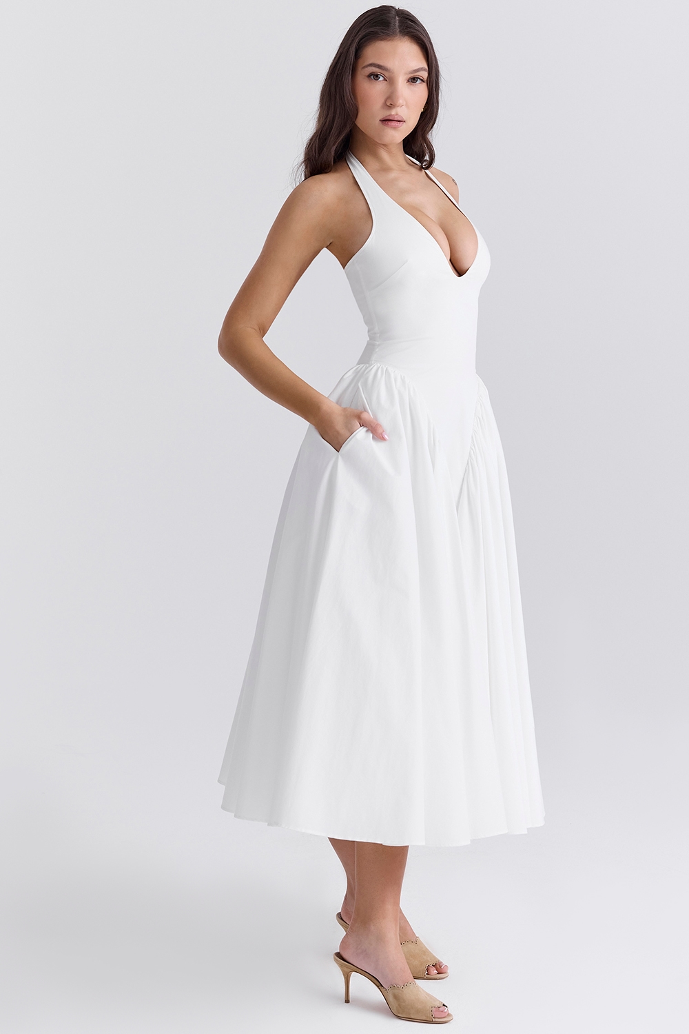 Marilyn  White Cotton Halter Midi Sundress — image 6