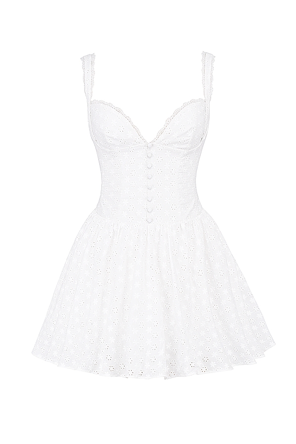Brigitte  White Cotton Broderie Anglais Corset Mini Dress — image 21