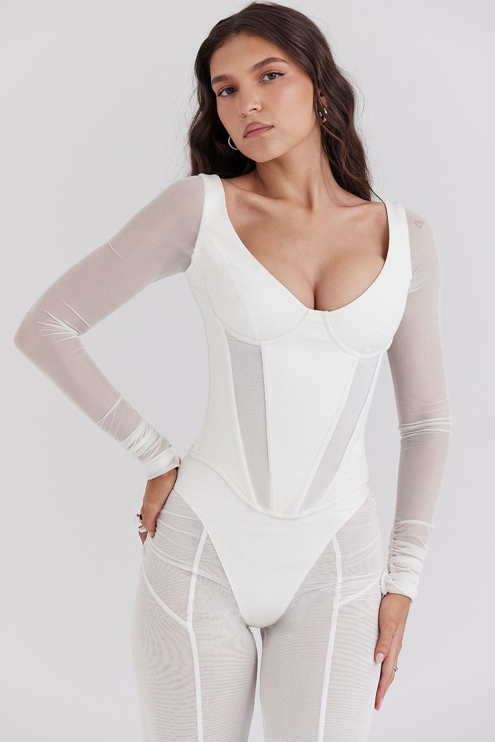 Araminta  White Long Sleeve Mesh Corset — image 5