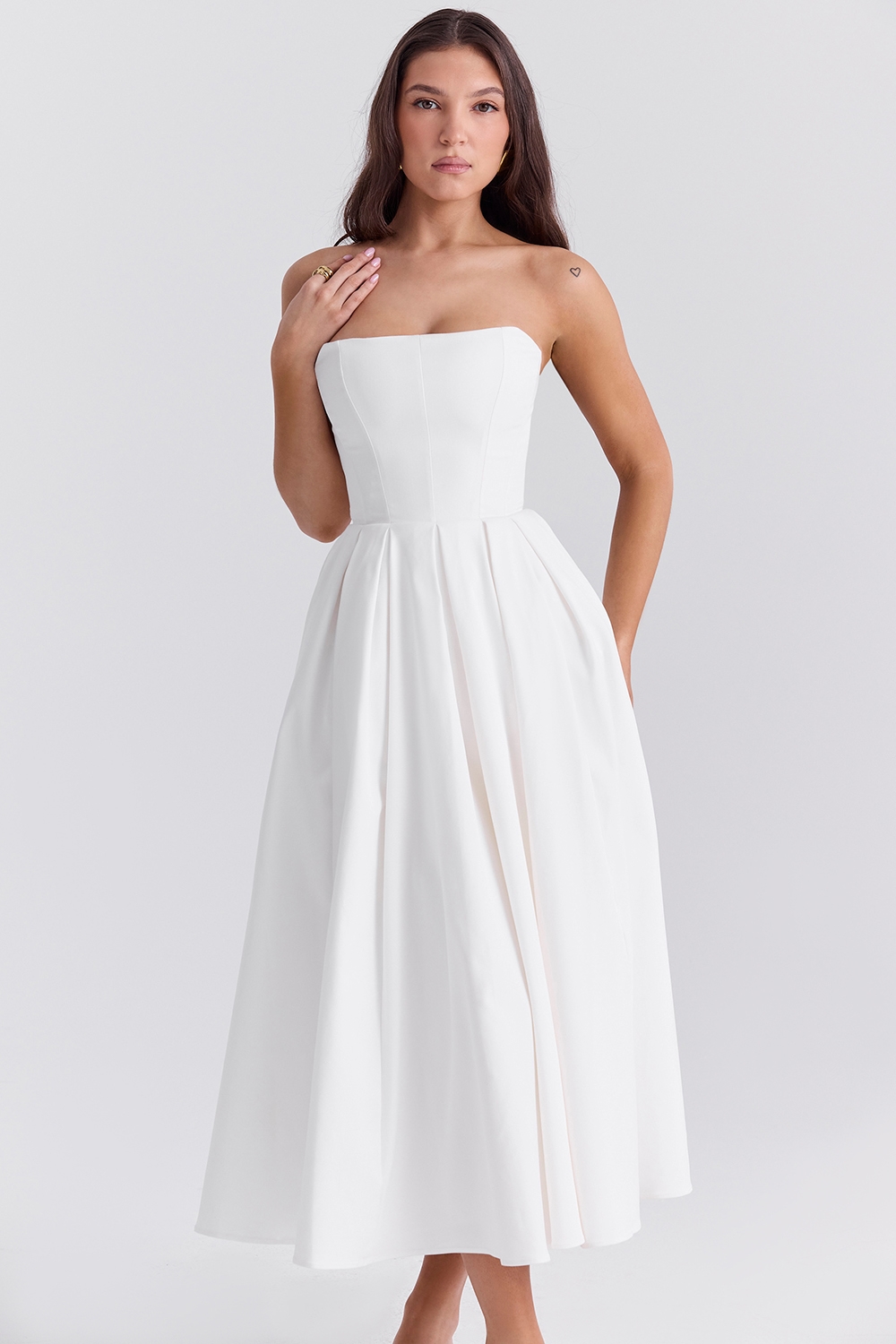 Audrey  White Strapless Midi Sundress — image 5