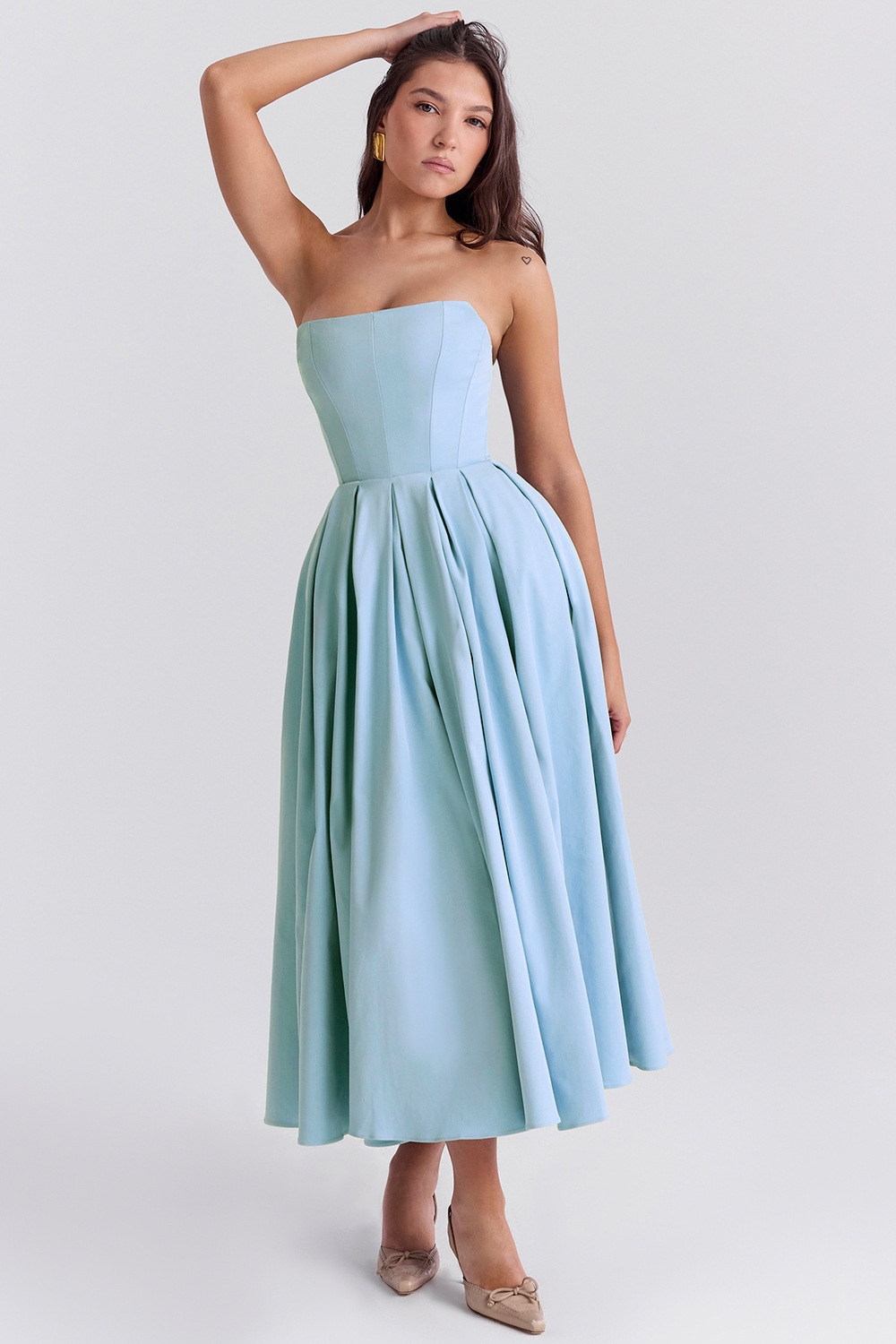 Audrey  Tuscan Blue Strapless Midi Sundress — image 3