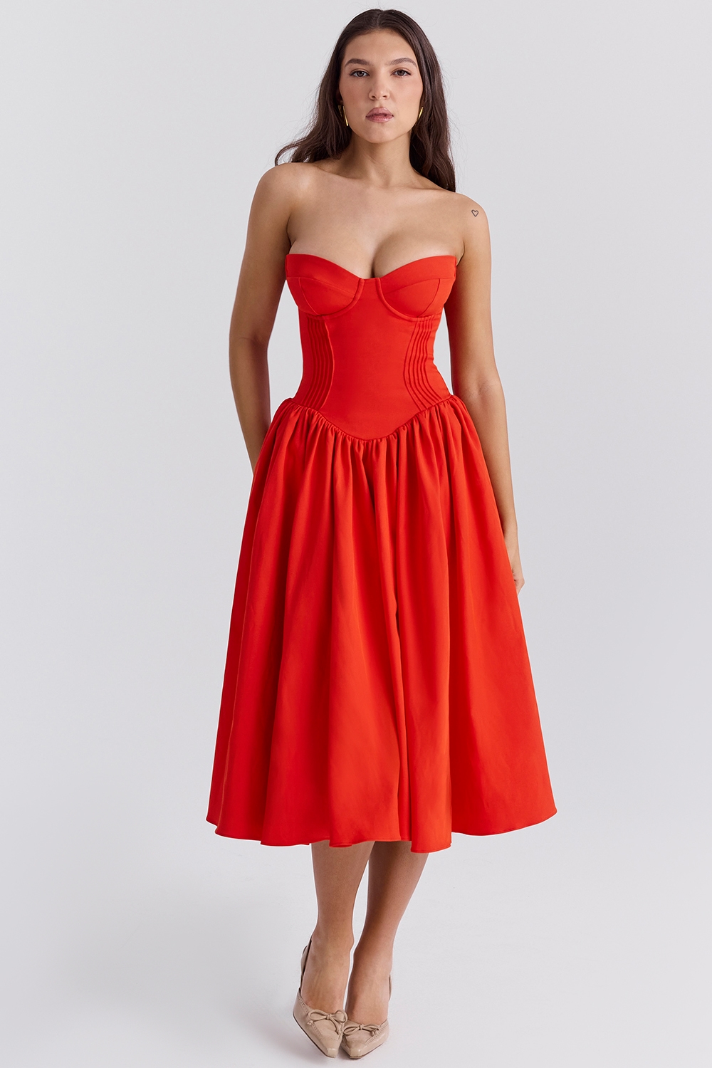 Elizabeth  Italian Tomato Strapless Midi Sundress — image 2