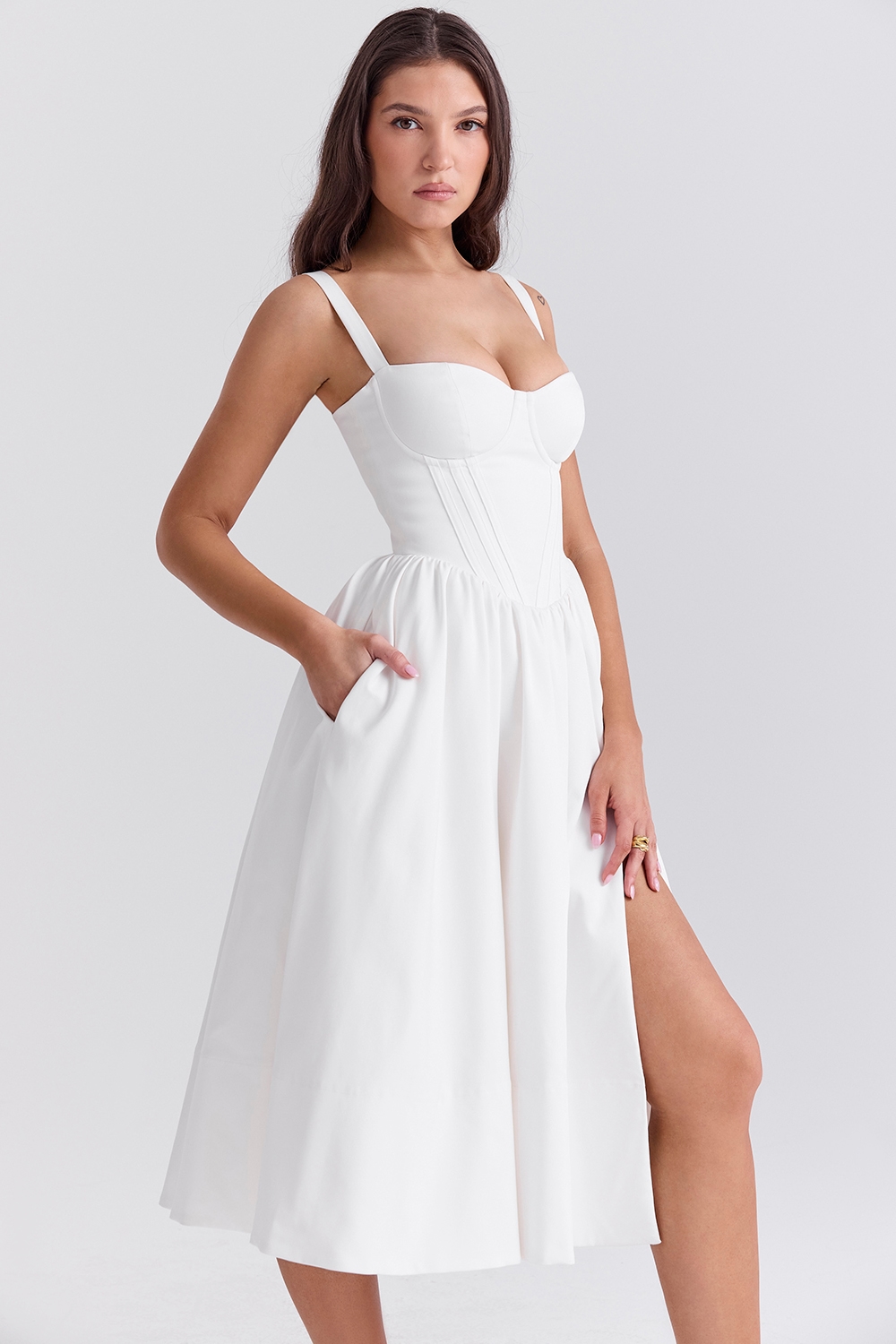 Kelly  White Corset Midi Sundress — image 7