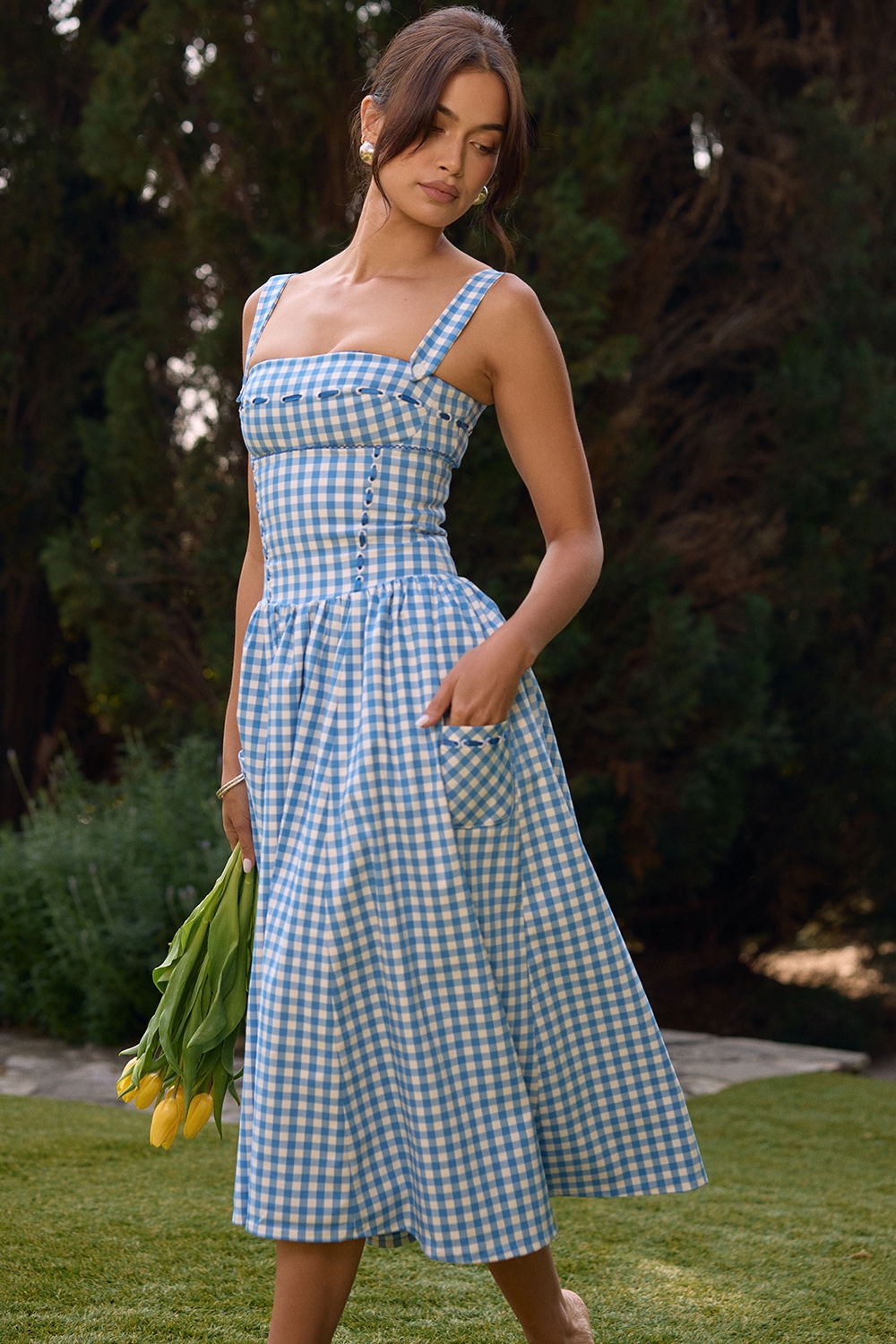 Vivien  Regatta Blue Gingham Midi Sundress — image 1