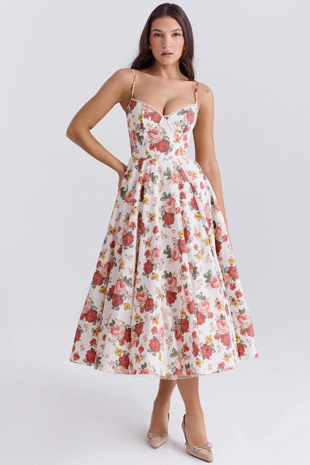 Mademoiselle  Italian Rose Print Tulle Midi Dress — image 3