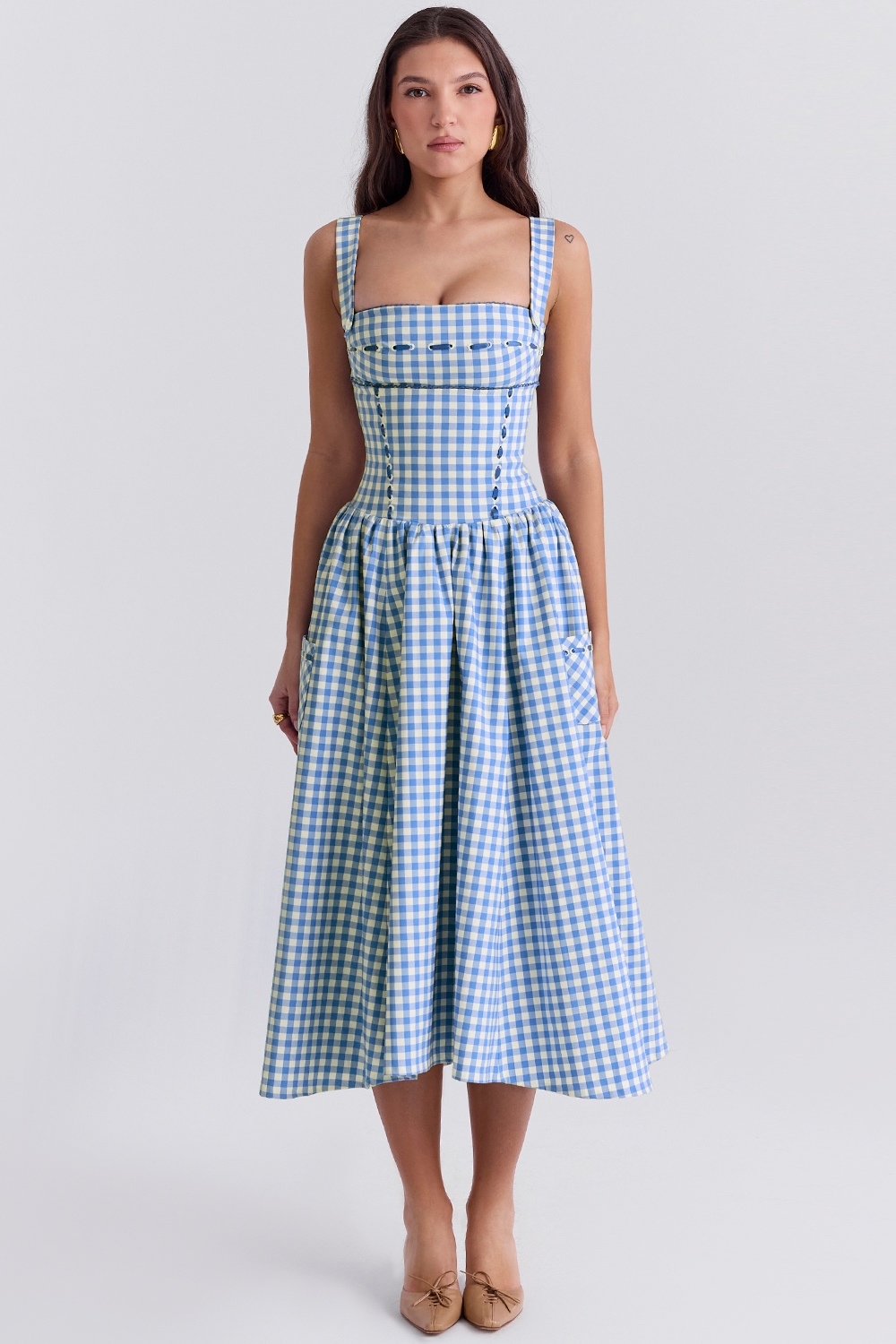Vivien  Regatta Blue Gingham Midi Sundress — image 3