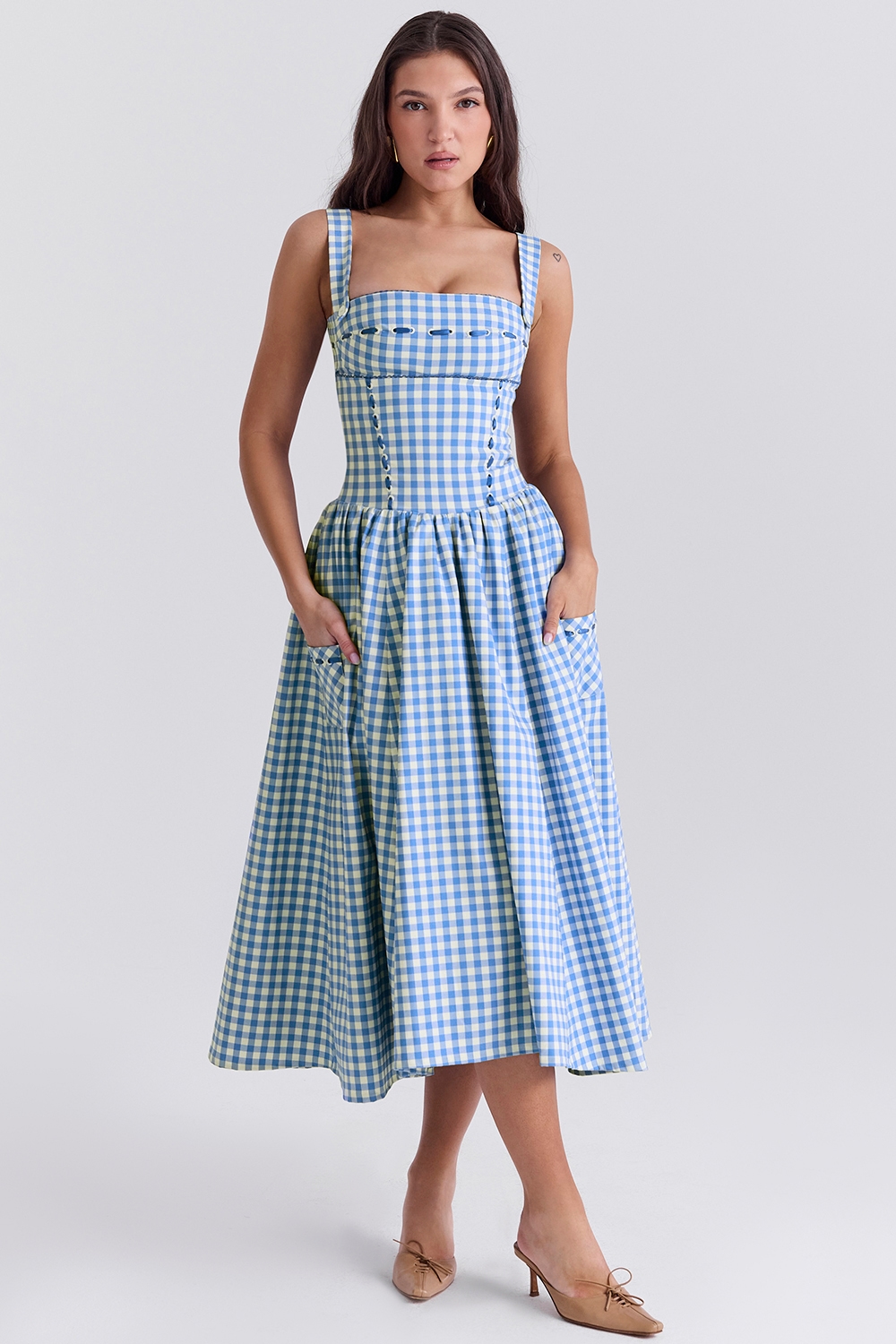 Vivien  Regatta Blue Gingham Midi Sundress — image 2