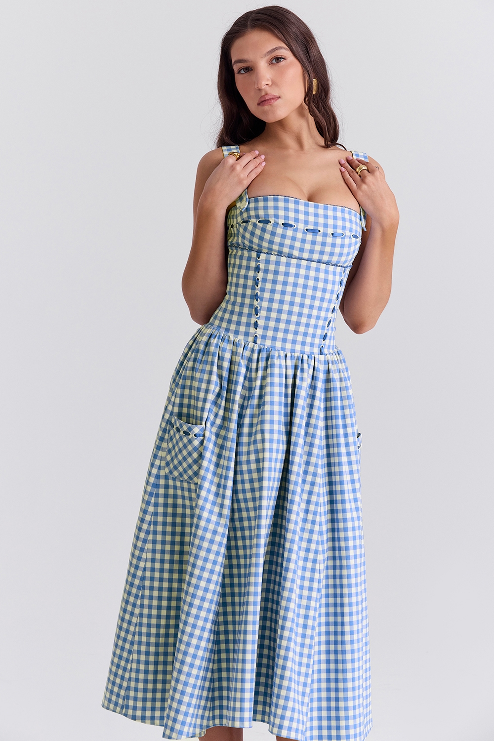 Vivien  Regatta Blue Gingham Midi Sundress — image 6