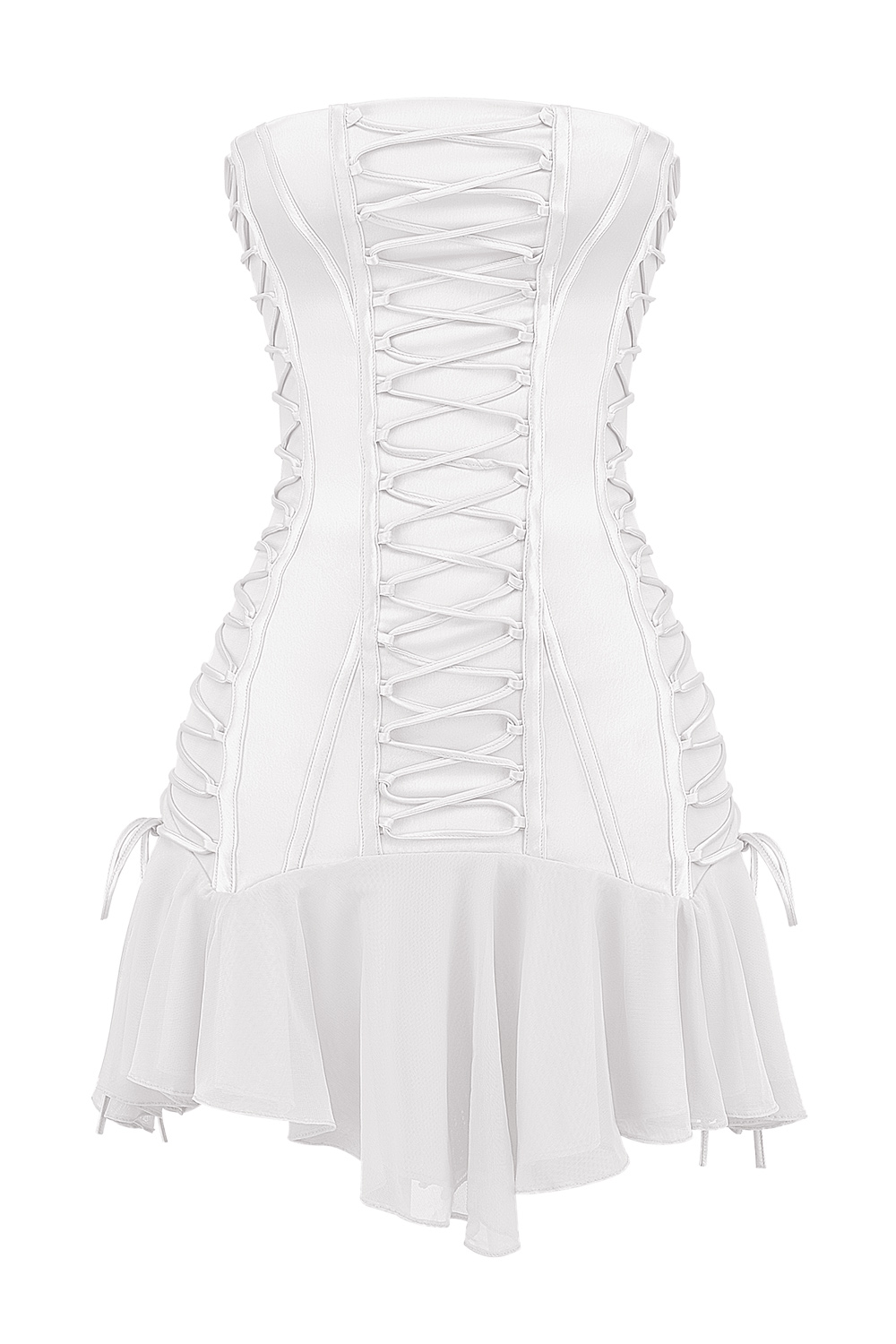 Sirena  White Strapless Lace Up Mini Dress — image 9