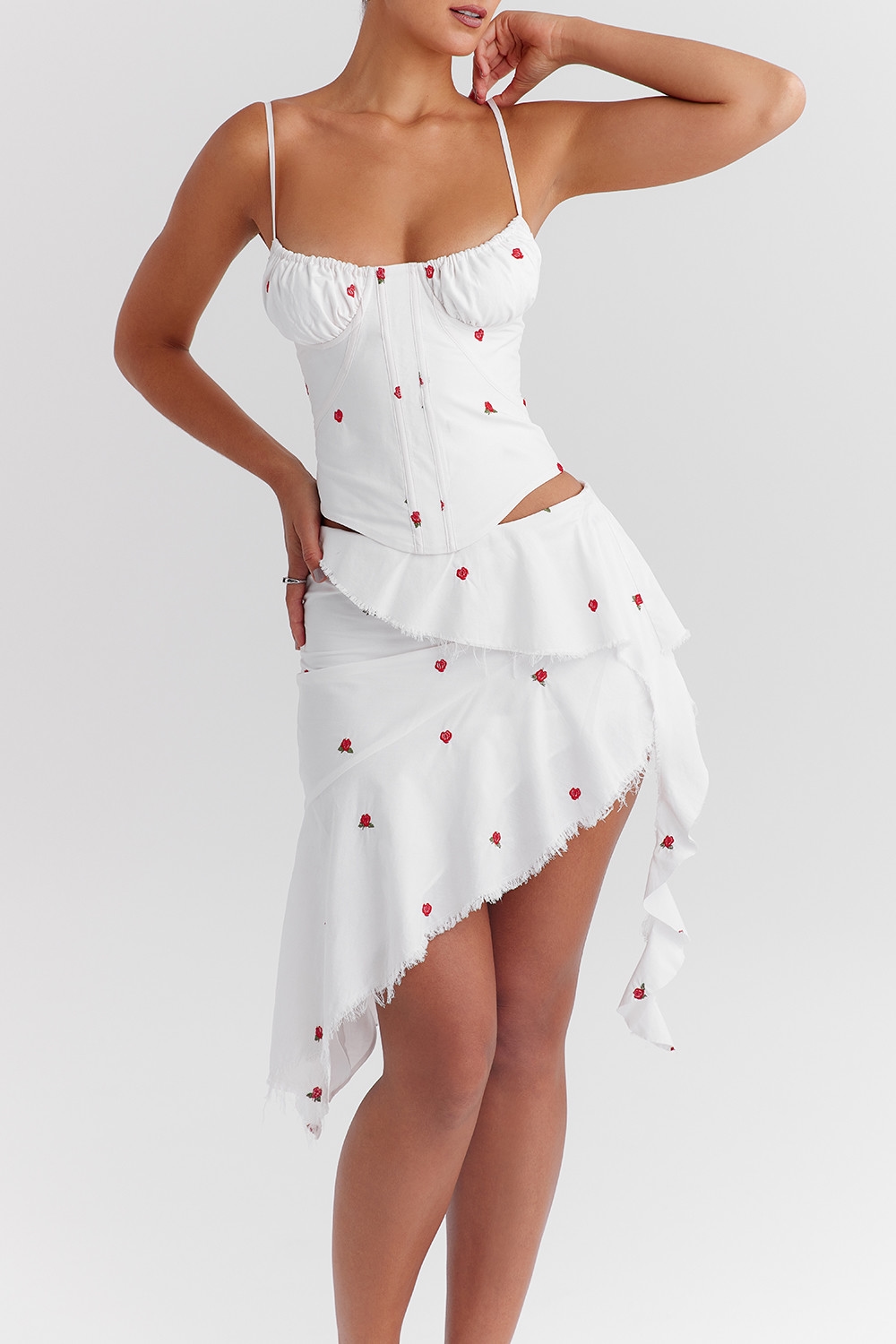 Mistress Rocks Cloud Asymmetric Rose Embroidered Mini Skirt - SALE — image 3